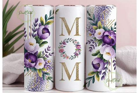 Mom Floral Gold Tumbler Wrap Sublimation PixelChick 
