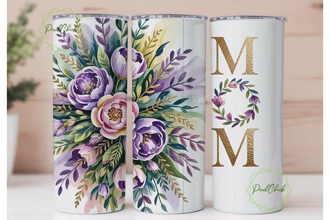 Mom Floral Gold Tumbler Wrap Sublimation PixelChick 