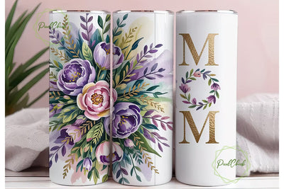 Mom Floral Gold Tumbler Wrap Sublimation PixelChick 