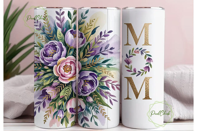 Mom Floral Gold Tumbler Wrap Sublimation PixelChick 