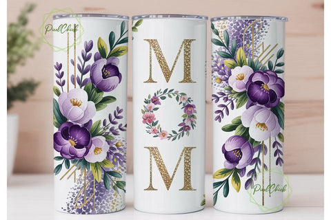 Mom Floral Gold Tumbler Wrap Sublimation PixelChick 