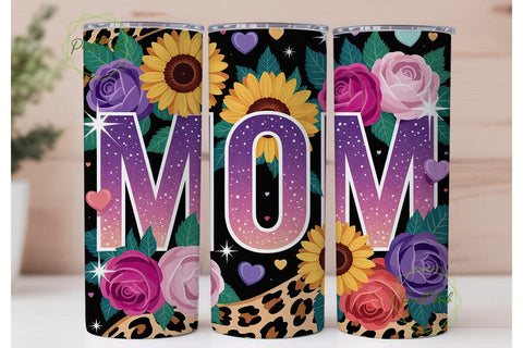 MOM Floral Leopard Glitter Tumbler Wrap Sublimation PixelChick 