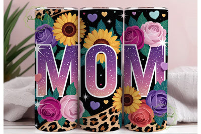 MOM Floral Leopard Glitter Tumbler Wrap Sublimation PixelChick 