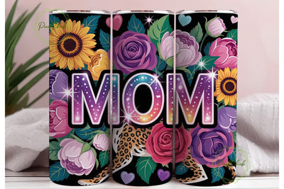 MOM Floral Leopard Glitter Tumbler Wrap Sublimation PixelChick 