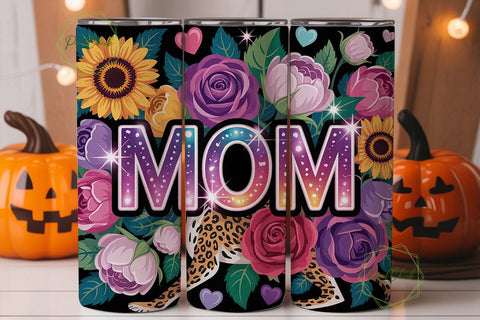 MOM Floral Leopard Glitter Tumbler Wrap Sublimation PixelChick 