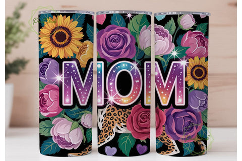 MOM Floral Leopard Glitter Tumbler Wrap Sublimation PixelChick 