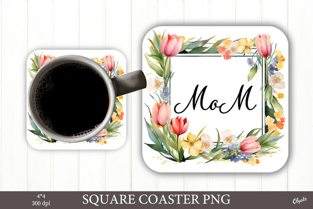 Mom Flower Coaster Sublimation PNG. Square Coaster PNG Sublimation Olga Terlyanskaya 