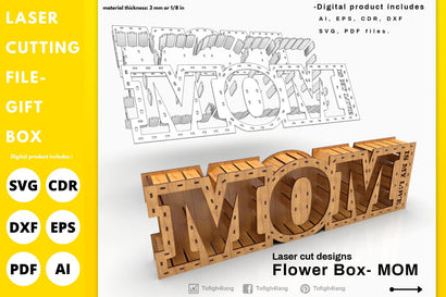 MOM Flower Gift Box | laser cut file | svg paper cut | cricut | glowforge file SVG tofigh4lang 