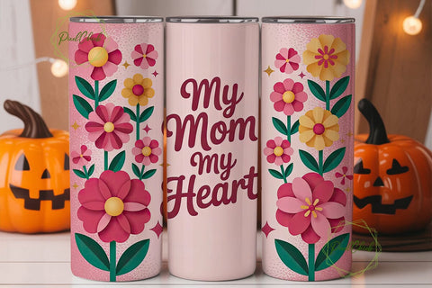 Mom Heart Floral Tumbler Wrap Sublimation PixelChick 