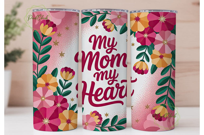 Mom Heart Floral Tumbler Wrap Sublimation PixelChick 