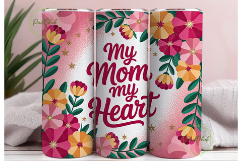 Mom Heart Floral Tumbler Wrap Sublimation PixelChick 
