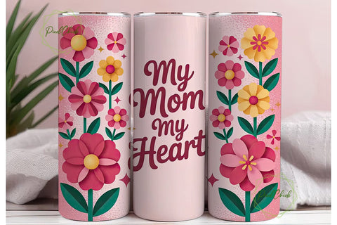 Mom Heart Floral Tumbler Wrap Sublimation PixelChick 
