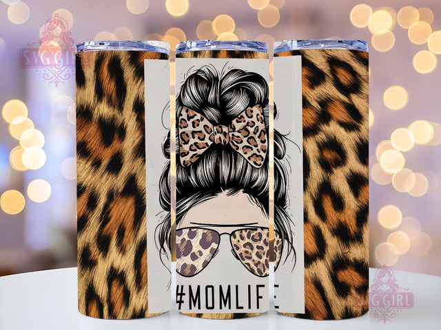 Mom Life 20oz Tumbler Wrap Sublimation Design, Straight Tapered Tumbler Wrap, Leopard Mom Messy Bun Tumbler Png, Instant Digital Download Sublimation SvggirlplusArt 