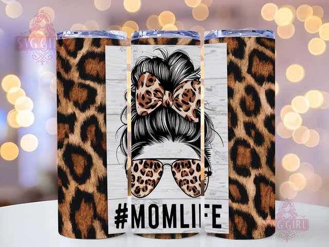 Mom Life 20oz Tumbler Wrap Sublimation Design, Straight Tapered Tumbler Wrap, Leopard Mom Messy Bun Tumbler Png, Instant Digital Download Sublimation SvggirlplusArt 