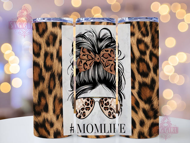 Mom Life 20oz Tumbler Wrap Sublimation Design, Straight Tapered Tumbler Wrap, Leopard Mom Messy Bun Tumbler Png, Instant Digital Download Sublimation SvggirlplusArt 