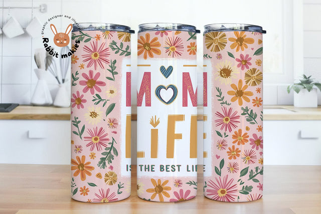 Mom Life Best Life Tumbler Sublimation Design, Watercolor Flower 20oz Tumbler Wrap, Mom Life Png, Happy Mother's Day 20oz Skinny Tumbler Png Sublimation Rabbitmakies 