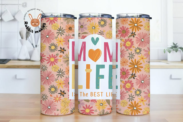 Mom Life Best Life Tumbler Sublimation Design, Watercolor Flower 20oz Tumbler Wrap, Mom Life Png, Happy Mother's Day 20oz Skinny Tumbler Png Sublimation Rabbitmakies 