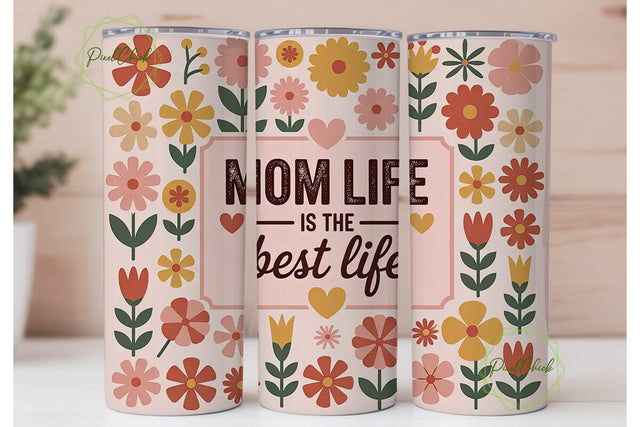 Mom Life Floral 20oz Tumbler Wrap Sublimation PixelChick 