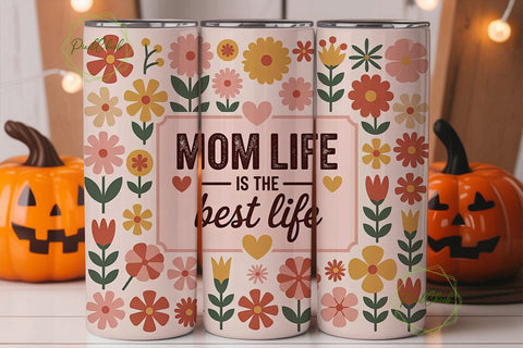 Mom Life Floral 20oz Tumbler Wrap Sublimation PixelChick 
