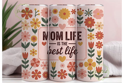 Mom Life Floral 20oz Tumbler Wrap Sublimation PixelChick 