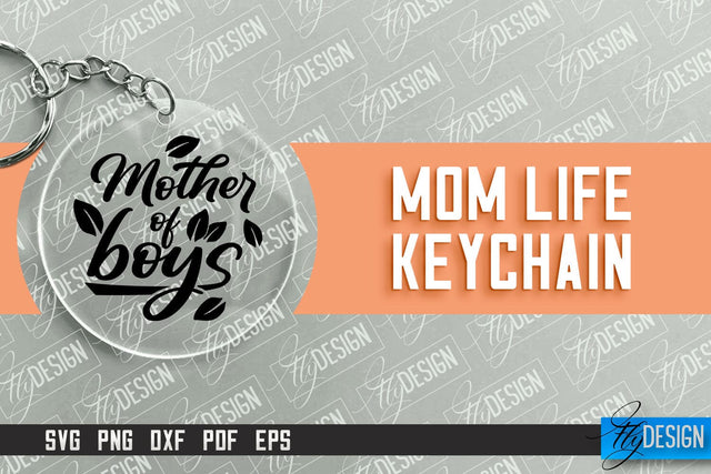 Mom Life Keychain Design | Round Keychain Designs | Quotes SVG File SVG Fly Design 