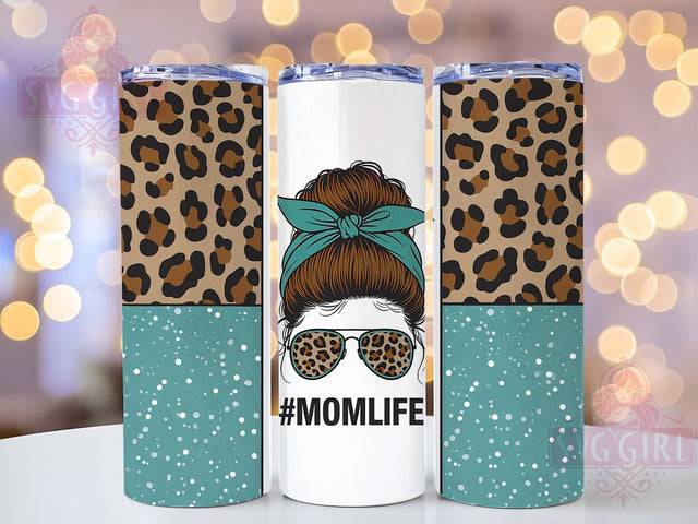 Mom Life Leopard 20oz Tumbler, Blue Leopard, Messy Bun, Stylish Tumbler, 20oz Sublimation, PNG Design, Trendy Gift Sublimation SvggirlplusArt 