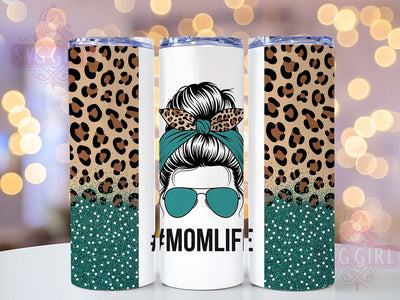 Mom Life Leopard 20oz Tumbler, Blue Leopard, Messy Bun, Stylish Tumbler, 20oz Sublimation, PNG Design, Trendy Gift Sublimation SvggirlplusArt 