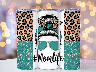 Mom Life Leopard 20oz Tumbler, Blue Leopard, Messy Bun, Stylish Tumbler, 20oz Sublimation, PNG Design, Trendy Gift Sublimation SvggirlplusArt 