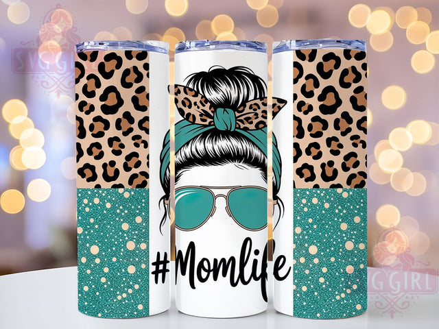 Mom Life Leopard 20oz Tumbler, Blue Leopard, Messy Bun, Stylish Tumbler, 20oz Sublimation, PNG Design, Trendy Gift Sublimation SvggirlplusArt 