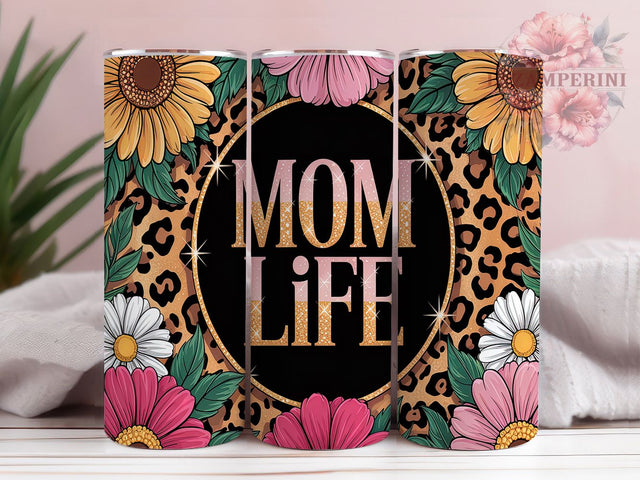 Mom Life Leopard Glitter Flower Tumbler, Leopard Print Tumbler, Glitter Flower Tumbler, 20oz Tumbler Wrap, Trendy Mom Tumbler, Animal Print Tumbler, Floral Mom Tumbler Sublimation Li Zamperini 