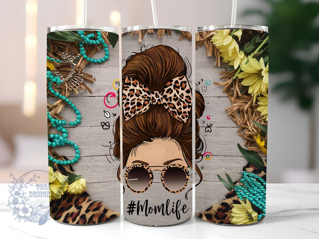 Mom Life Messy Bun 20oz Skinny Tumbler, Mothers Day Tumbler Png, Straight & Tapered Tumbler Wrap, Instant Digital Download Sublimation ToriDesigns 