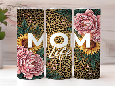 Mom Life Peony Sunflower 20oz Tumbler, Pink Peonies, Golden Sunflowers, Floral Arrangement, Gold Glitter, Skinny Tumbler, Sublimation PNG Sublimation Lara' s Designs 
