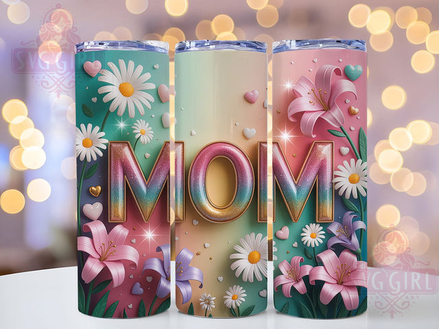 Mom Life Sunflower 20oz Tumbler, Glitter Design, Mother's Day, Sunflower Print, 3D Effect, 20oz Sublimation, PNG Design Sublimation SvggirlplusArt 
