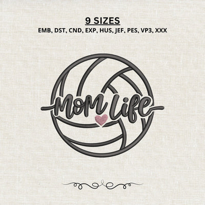 Mom Life Volleyball Embroidery Design – Volleyball Mom Machine Embroidery File, Sports Mama Heart Design Embroidery/Applique DESIGNS PatternFeed8 