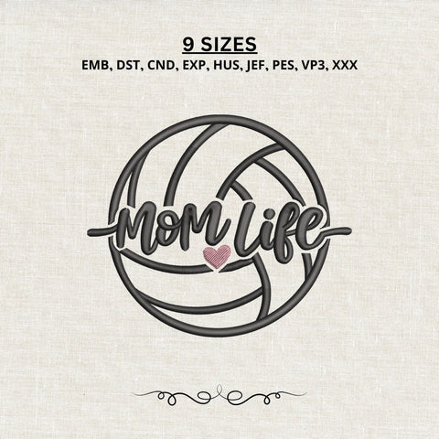 Mom Life Volleyball Embroidery Design – Volleyball Mom Machine Embroidery File, Sports Mama Heart Design Embroidery/Applique DESIGNS PatternFeed8 