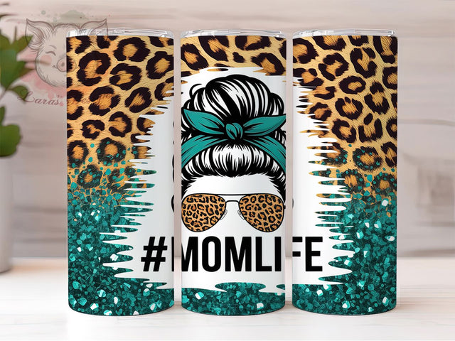 Mom Life Zebra Print 20oz Tumbler, Messy Bun, Zebra Print, Stylish Icon, Trendy Design, 20oz Tumbler Wrap, Sublimation PNG Sublimation Lara' s Designs 