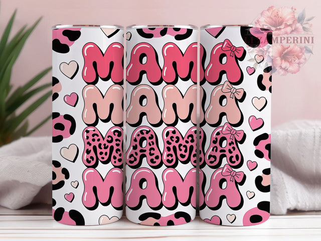 Mom MAMA Leopard Heart 20oz Tumbler Wrap, Leopard Print, Pink Hearts, Animal Pattern, Seamless Design, 20oz Tumbler Wrap, Sublimation PNG Sublimation Li Zamperini 