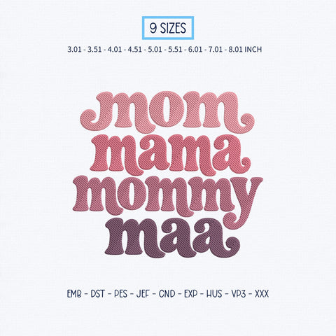 Mom Mama Mommy Maa Embroidery Design – Retro Motherhood Typography Mom Life Machine Embroidery File Embroidery/Applique DESIGNS PatternFeed8 
