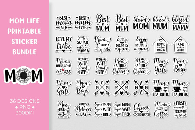 Mom | Mum life sticker bundle. Mom quotes stickers printable Sublimation LaBelezoka 