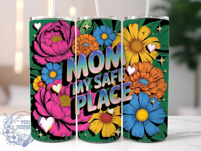Mom My Safe Place 20oz Tumbler, Glitter Mom Tumbler, Sublimation Wrap, 20oz Tumbler Design, Mother’s Day Gift, PNG Tumbler Wrap, Glam Mom Quote Sublimation ToriDesigns 