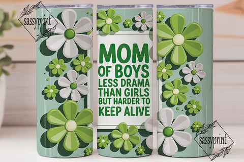 Mom of Boys Floral Green Tumbler Wrap Sublimation sassyprint 