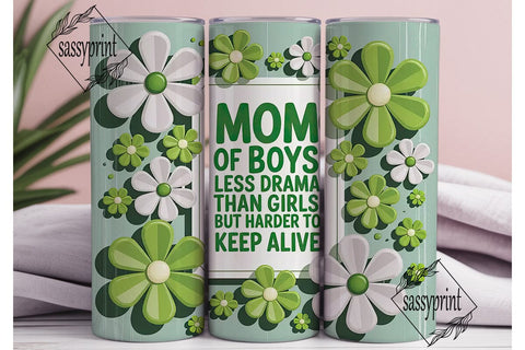 Mom of Boys Floral Green Tumbler Wrap Sublimation sassyprint 