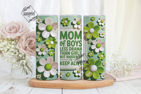 Mom of Boys Floral Green Tumbler Wrap Sublimation sassyprint 