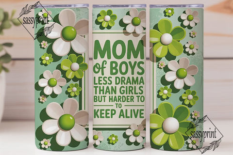 Mom of Boys Floral Green Tumbler Wrap Sublimation sassyprint 