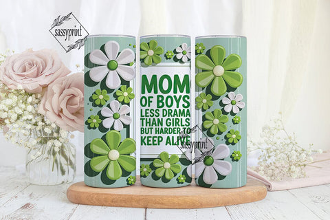 Mom of Boys Floral Green Tumbler Wrap Sublimation sassyprint 