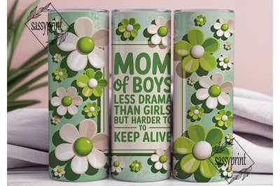 Mom of Boys Floral Green Tumbler Wrap Sublimation sassyprint 