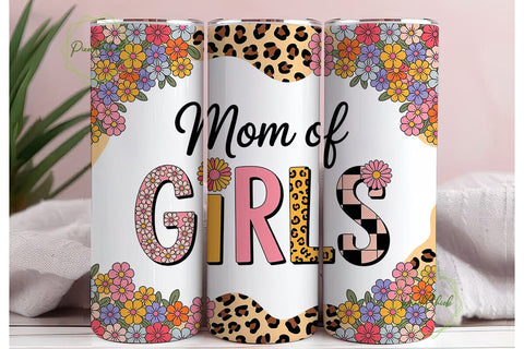 Mom of Girls Floral Leopard Tumbler Wrap Sublimation PixelChick 