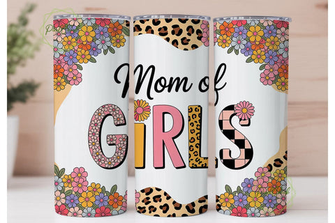Mom of Girls Floral Leopard Tumbler Wrap Sublimation PixelChick 