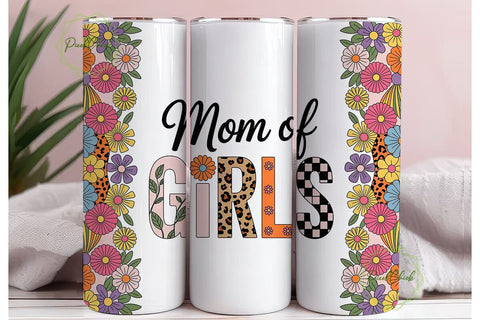 Mom of Girls Floral Leopard Tumbler Wrap Sublimation PixelChick 