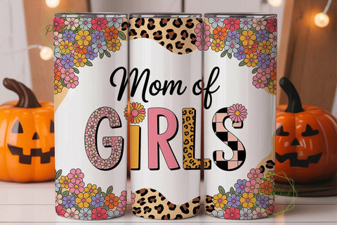 Mom of Girls Floral Leopard Tumbler Wrap Sublimation PixelChick 